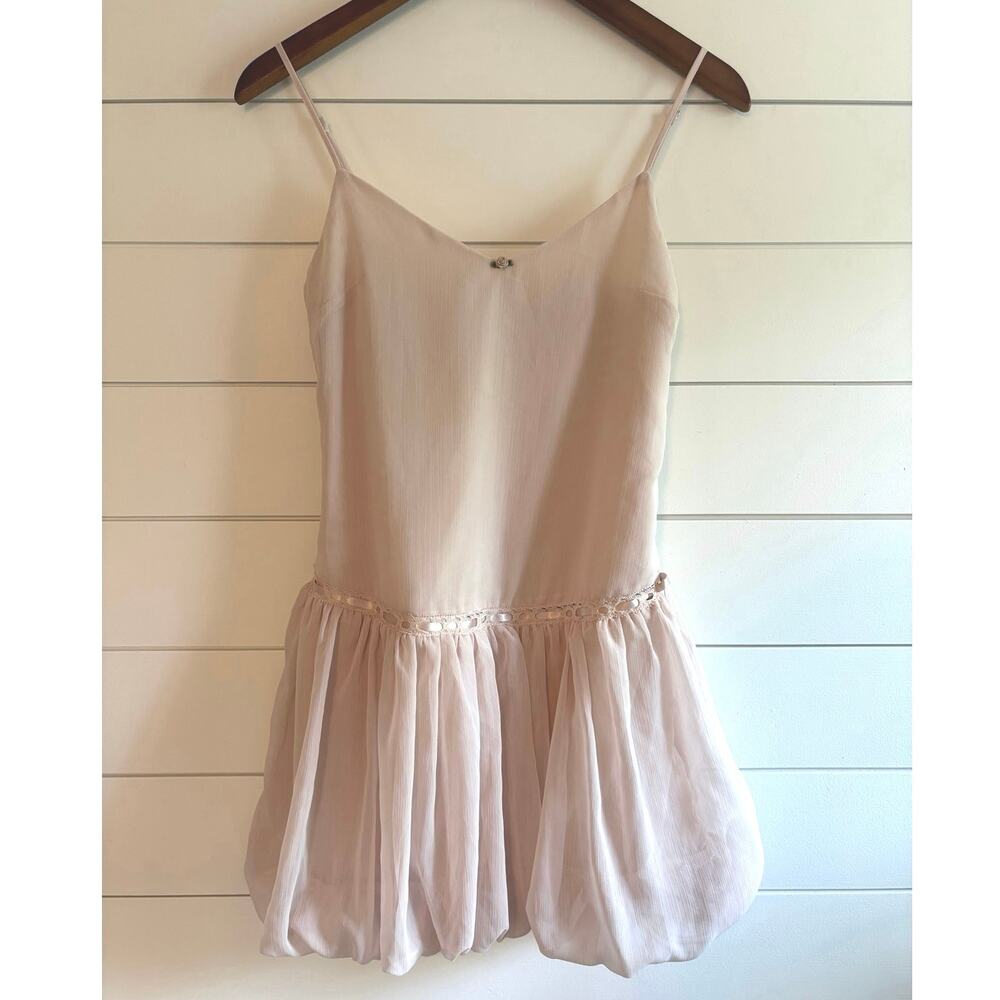 RSQ Women’s SMALL Ribbon Mini Bubble Dress Pink Rosette Detail Adjustable Straps